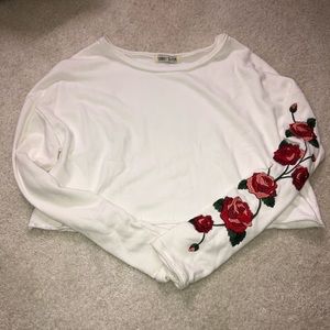 White Cropped Sweatshirt w/ Rose Patches